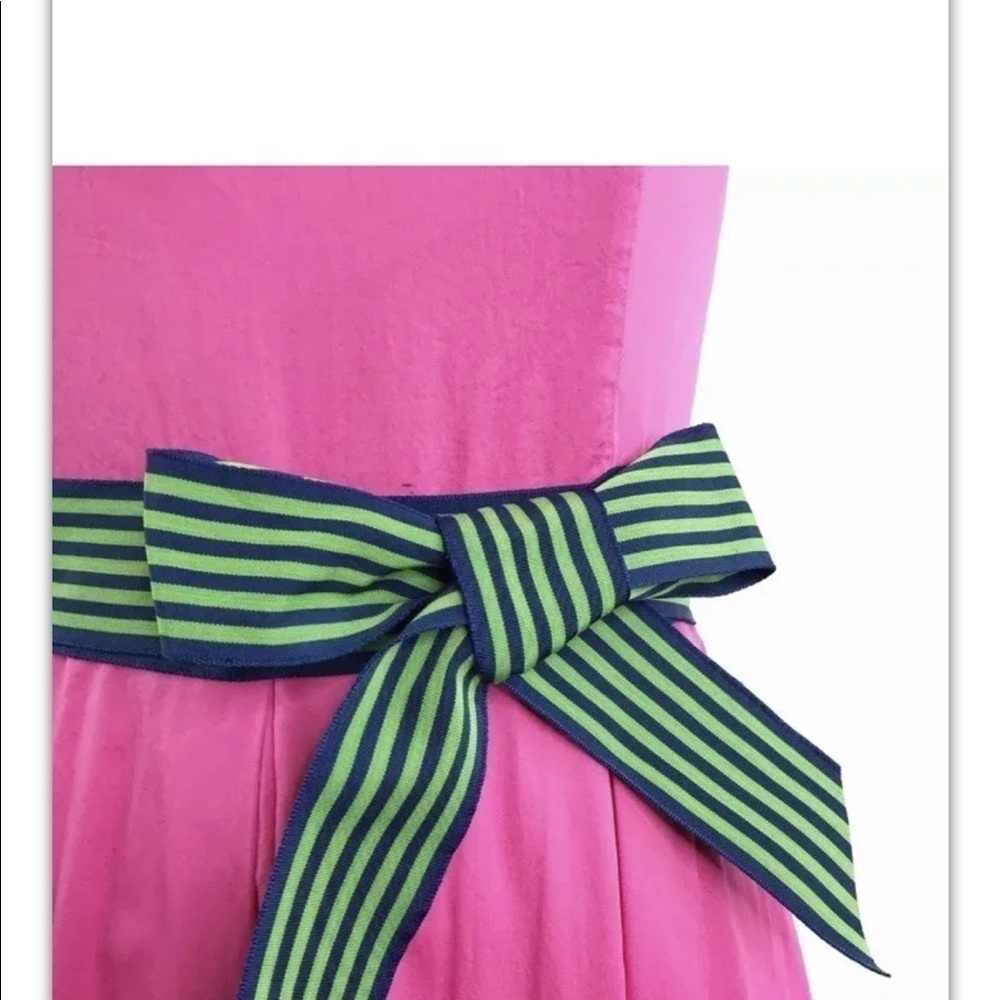 Lilly Pulitzer Pink Strapless Dress Sz 0 Green Belt Knee Length Fit Flare - Picture 6 of 11